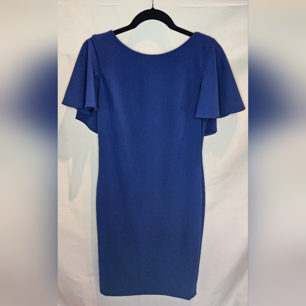 Calvin Klein Blue Flutter Sleeve Sheath Dress